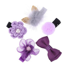 Load image into Gallery viewer, 5pcs/Set Glitter Sequins Bow Star Flower Hairpins Kids Baby Girl Hair Clips