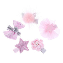 Load image into Gallery viewer, 5pcs/Set Glitter Sequins Bow Star Flower Hairpins Kids Baby Girl Hair Clips