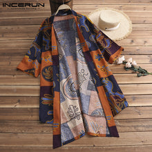Load image into Gallery viewer, Vintage Kimono Cloak Cardigan Ethnic Mens Trench Cloak Half Sleeve Shirt Tops Hombre Fashion Men Clothing Big Size 5XL Camisa